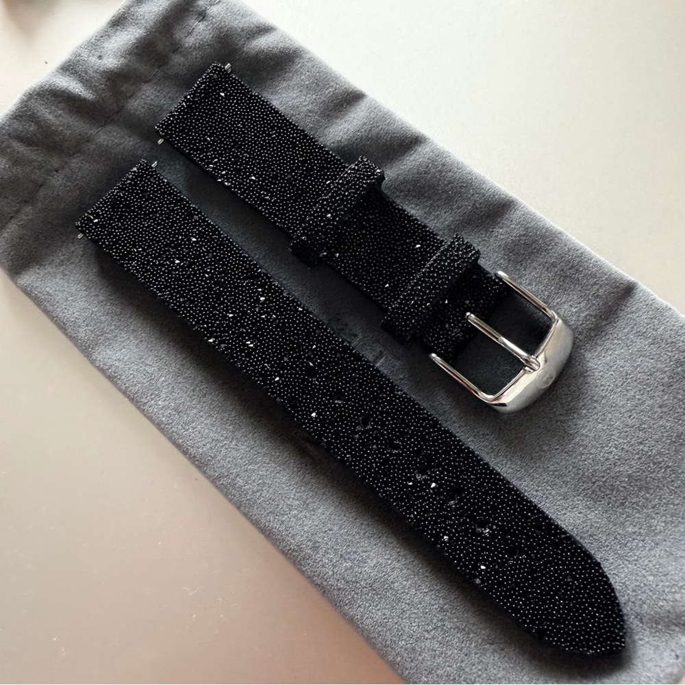 Michele Shimmering Black Leather Watch Strap - 18mm